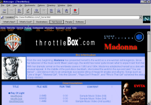 A ThrottleBox.com page with Box files featuring musical artist Madonna 